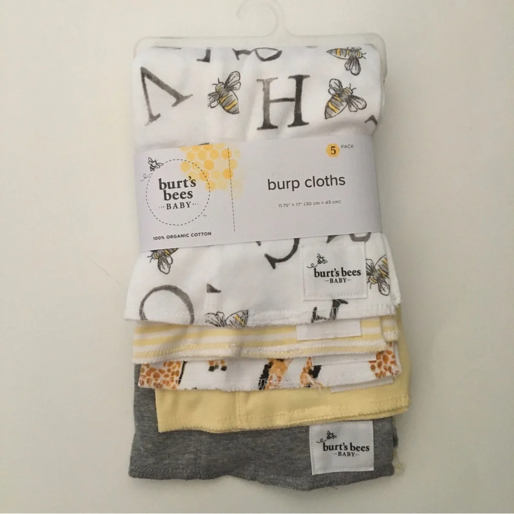 NEW Burp Cloths 100% Organic Cotton ABC’s Alphabet + More Prints | Burt’s Bees
